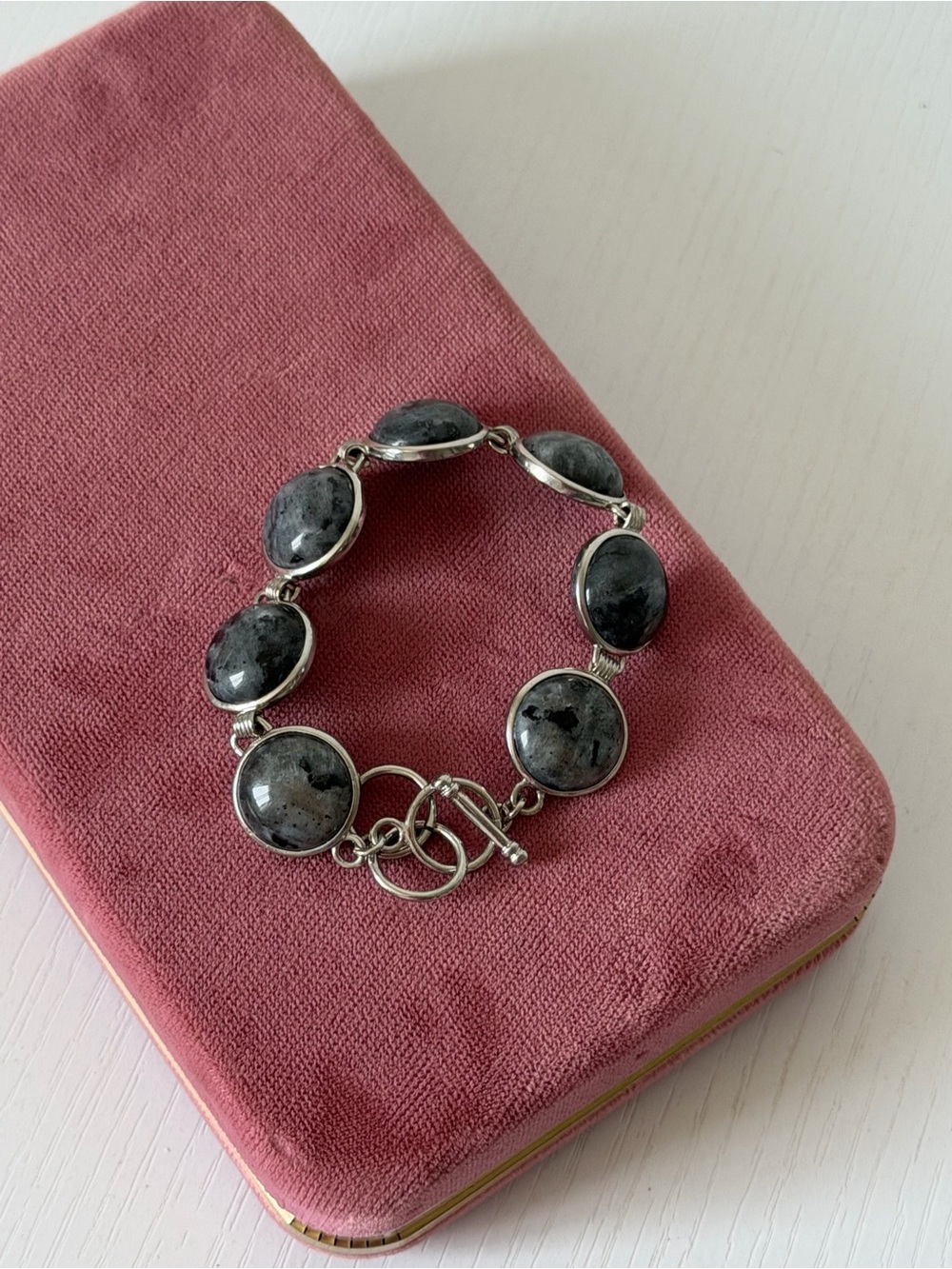 Grey Labradorite Stone Statement Bracelet – Silver Tone